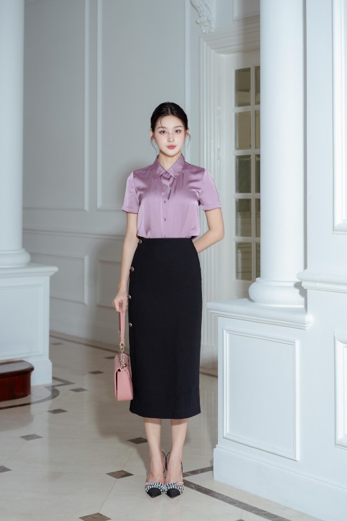 Sixdo Purple Short Sleeves Silk Shirt